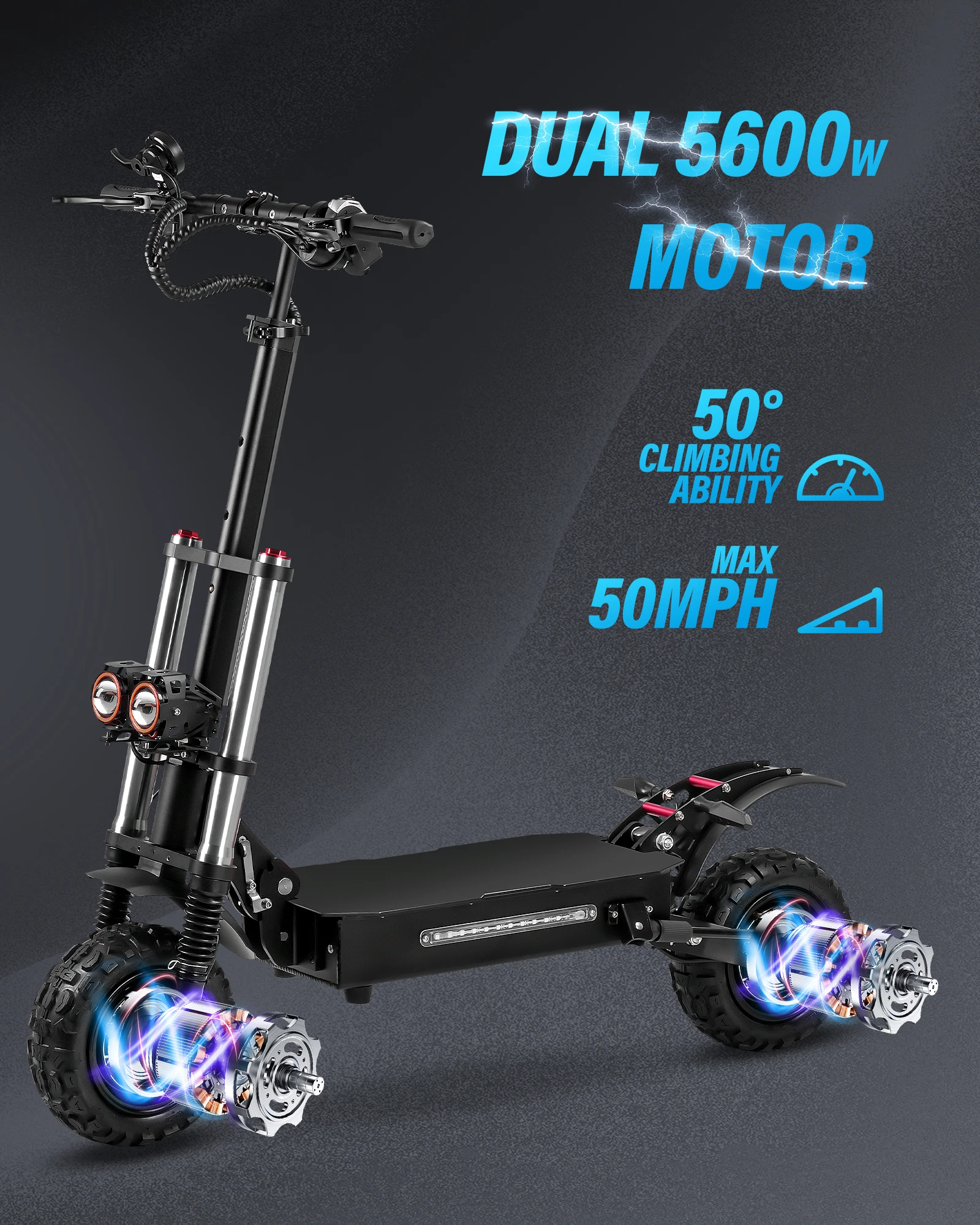 Hot sale 11 Inch Fast electric scooter adults with seat Dual Moto 6000W 60V 5600Wr Waterproof Electric Scooter 80Km H