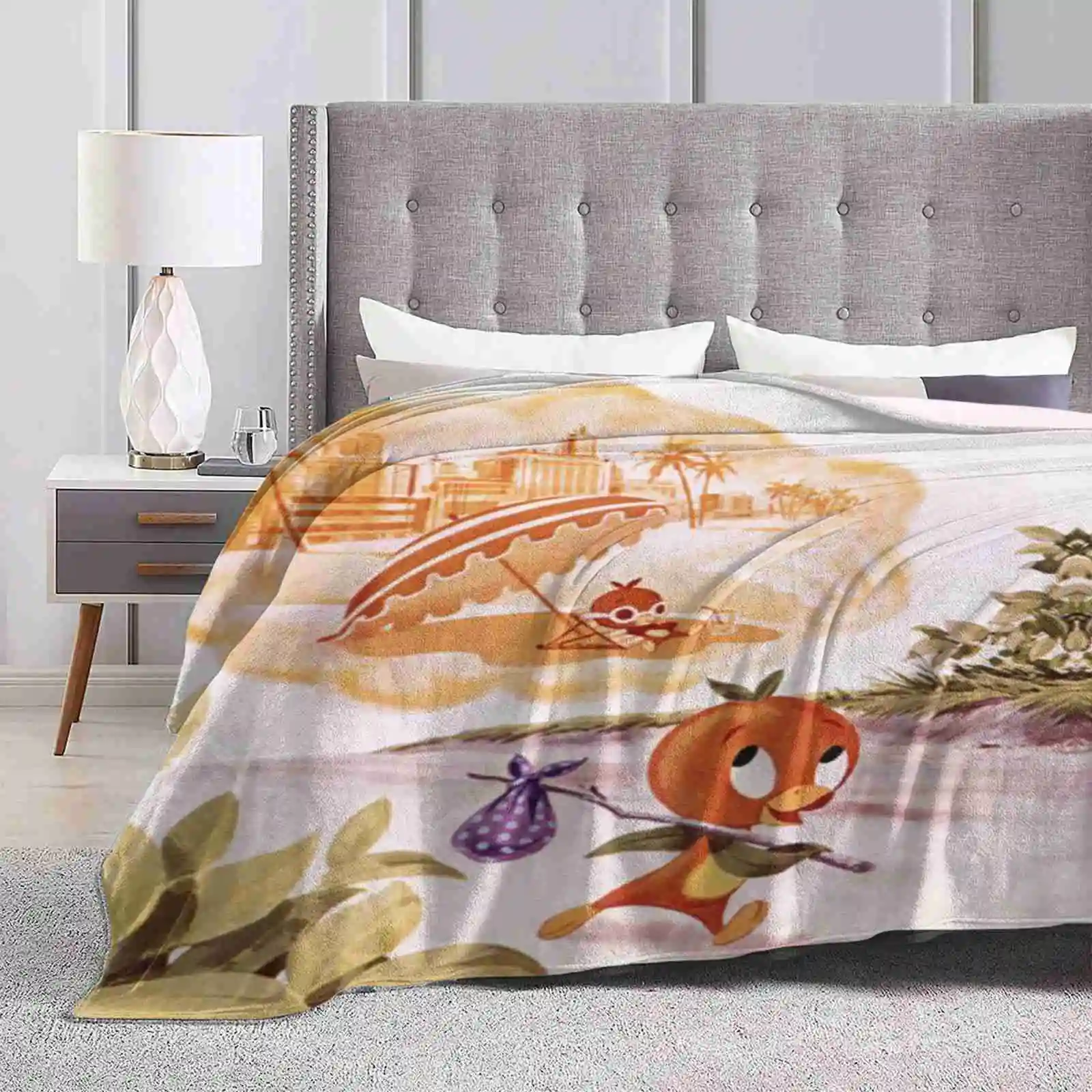 Headed For Fun In The Sun Soft Warm Light Thin Blanket Vintage Retro Orange Bird Orange Juice World Musical Note Leaves