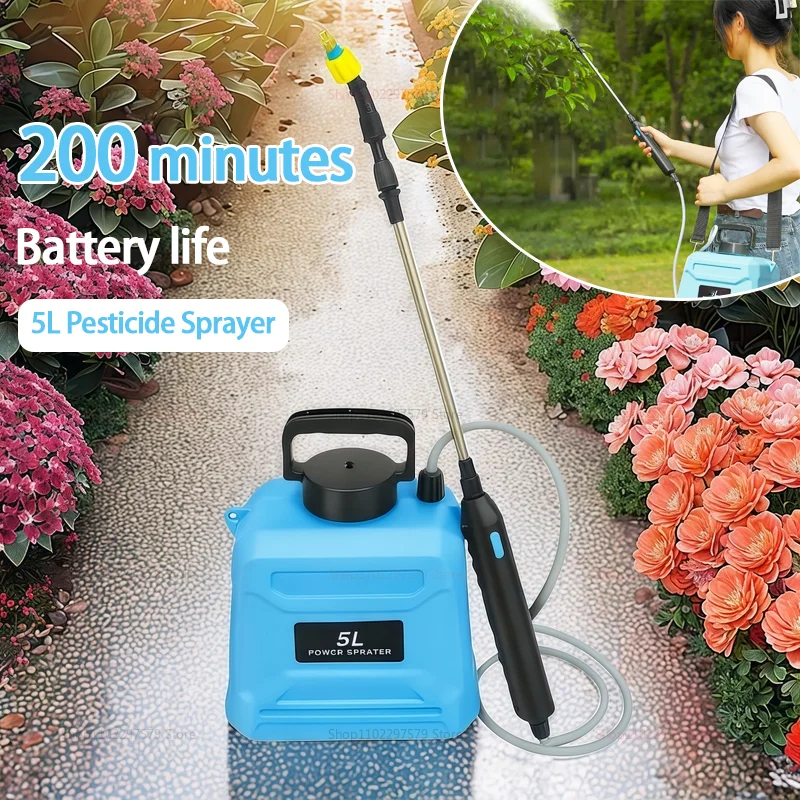 5L Electric Backpack Sprayer Rechargeable Garden Pesticide Sprayer Automatic Lawn Irrigation Bottle for Yard Farming