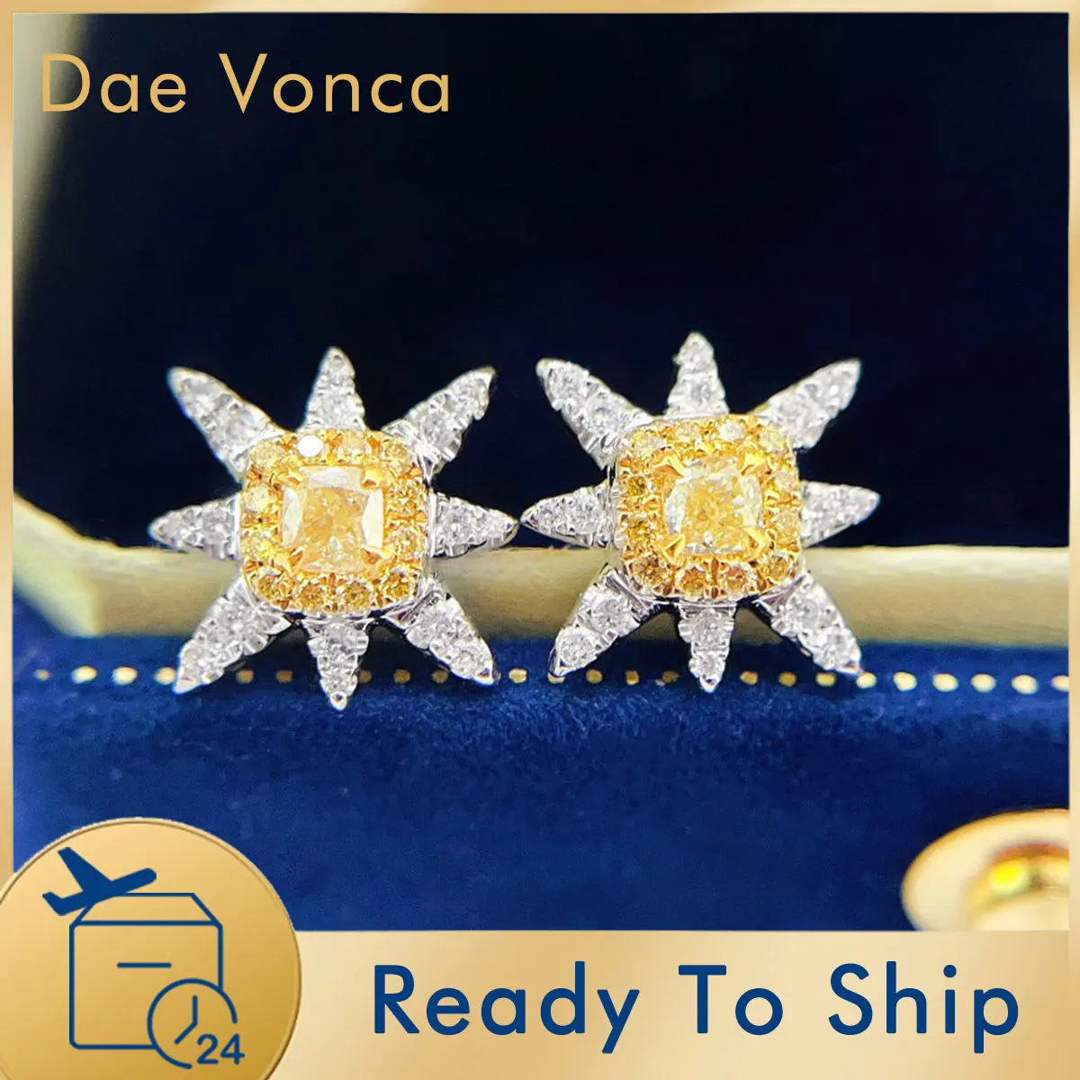 Luxury Yellow Cushion Lab Grown Diamond Earrings18K White Gold Women's Earrings High Quality Jewelry