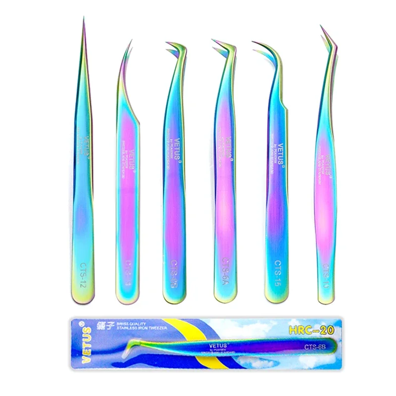 1 pz Nuovo VETUS Pinzette per Estensione Ciglia In Acciaio Inox Superhard Ciglia Colorate Pinzette Pinzette Anti-Statiche Ad Alta Precisione