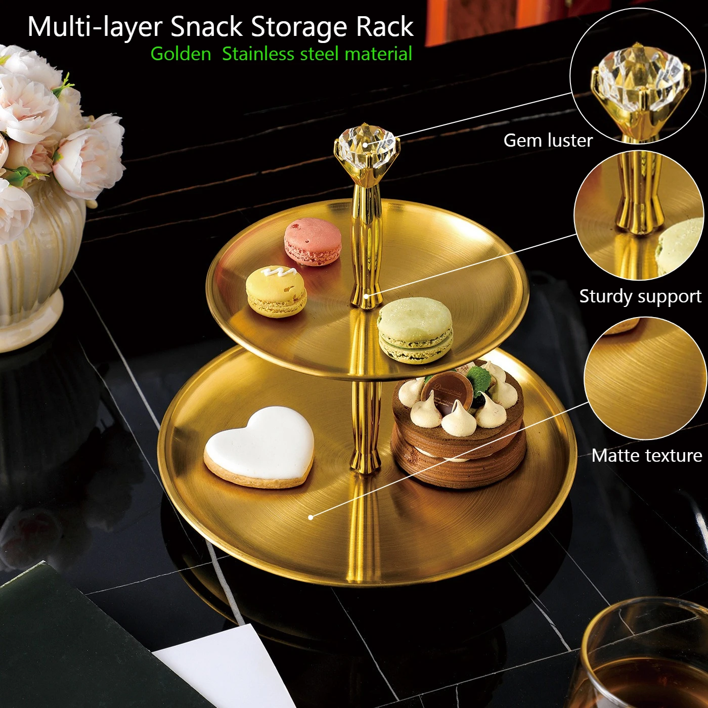 

Hot Selling Multi-Layer Stainless Steel Serving Tray, 3 Tier Dessert, Afternoon Tea For Hotel Home