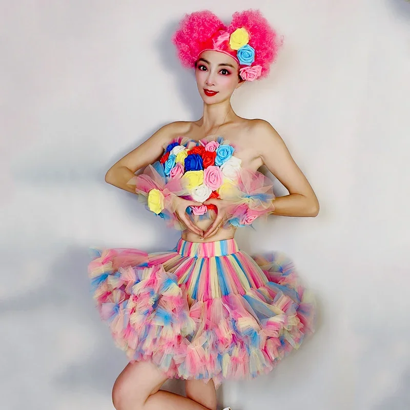 Halloween Cosplay Performance Dress Nightclub Bar Women'S Valentine'S Day Party Rainbow Bubble Skirt Drag Queen Costumes