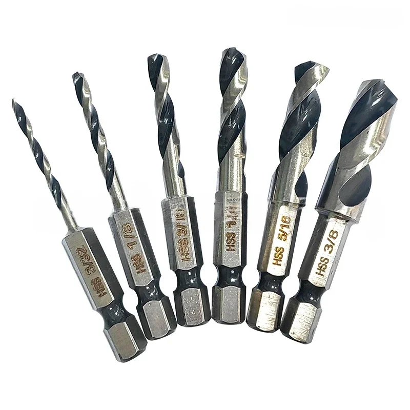 6Pcs Stubby Drill Bits Set For Metal 1/4 Inch Quick Change Hex Shank Twist Drill Bit Short Length HSS Drill Bits