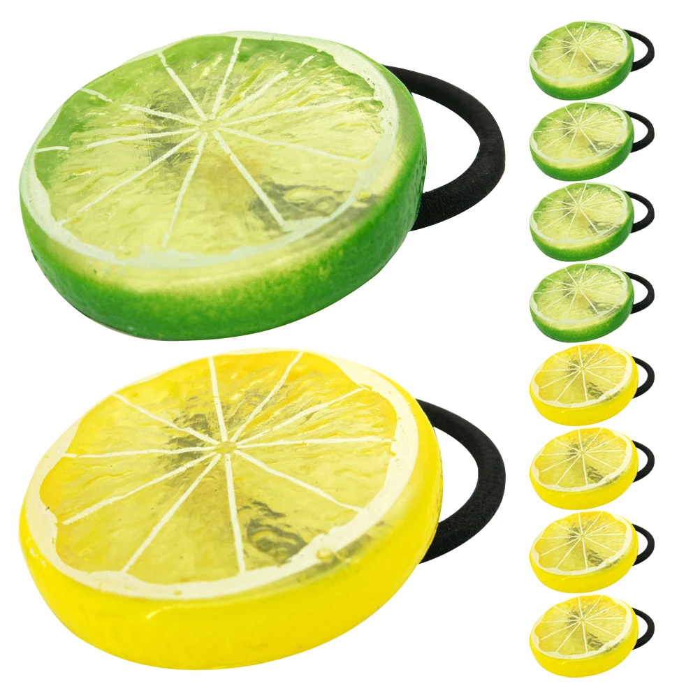 

10pcs Hair Bands for Girl Baby Accessories Stretchy Ribbon Headgear Colored Ponytail Holders Girls Lemon Slice Decorative Ties