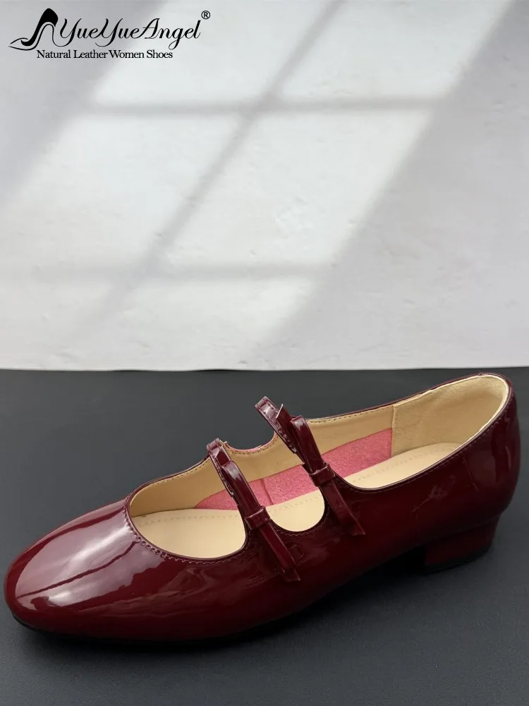 

Ladies Spring Sweet Bowknot Mary Jane Loafers Genuine Leather Low Heel Shoes Casual Comfortable Shallow Patent Leather Pumps
