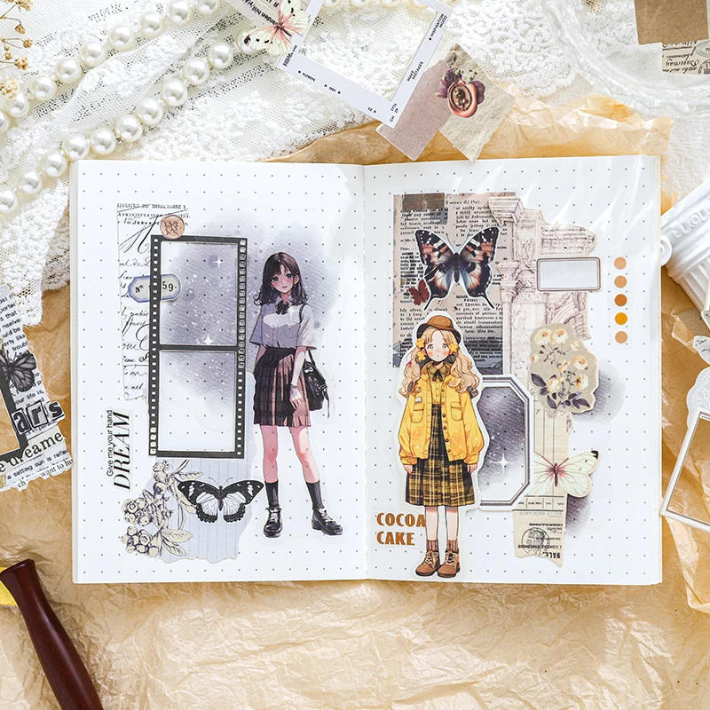 Journal GO 10pcs Cute INS Hollow out Material Paper Decorative Diary Album Scrapbooking Collage Material Junk Journal Stickers