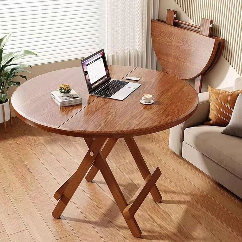 

Dining Table 31.5 Round Modern Kitchen Table Rustic Mid-Century Farmhouse Foldable Table with Base Brown Circle Compact