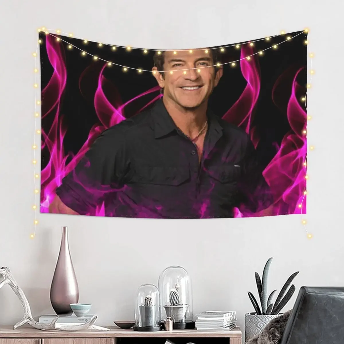 Jeff Probst Survivor Pink Fire Tapestry Outdoor Decoration Home Decor Aesthetic Decor Home Home Supplies Tapestry