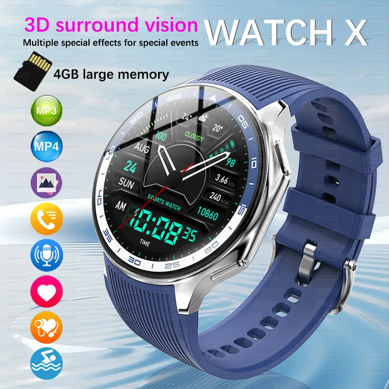 Smart Sports Health Watch Sapphire Glass Screen 4GB Memory Music Video Player Always Display 3D Dynamic Effects Men Smart Watch