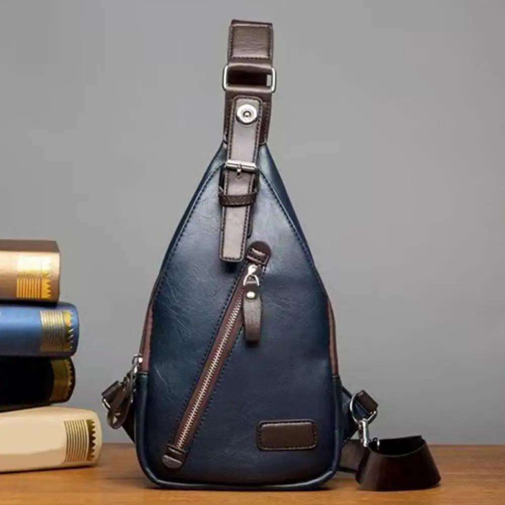 Men Crossbody Bag Artificial Leather Bag Men's Retro Faux Leather Sling Backpack Adjustable Crossbody Chest Bag Travel for Men