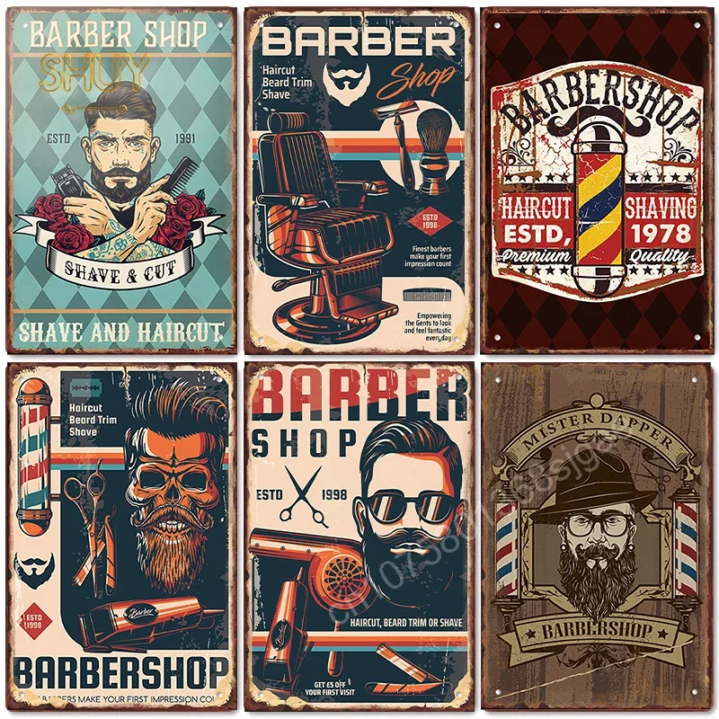 New Barbershop Poster Vintage Metal Tin Sogm Painting Pictures Retro Wall Decor for Hairdresser\'s Work Home Decoration Custom Ok