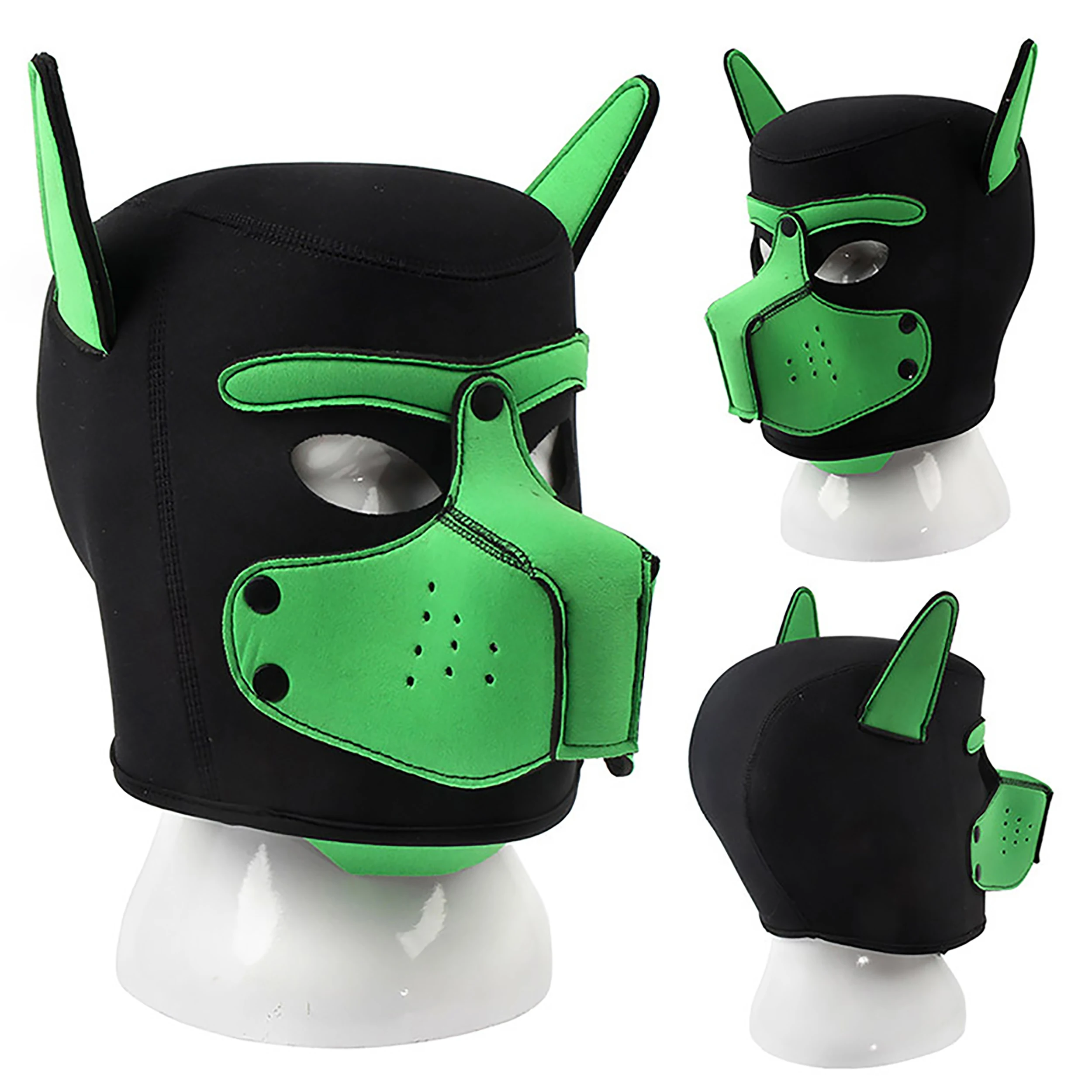 Unisex Sexy Costumes of Men Women Latex Open Mouth Hole Dog Headgear Full Face Fetish Mask Hood for Halloween Pupply Play Party