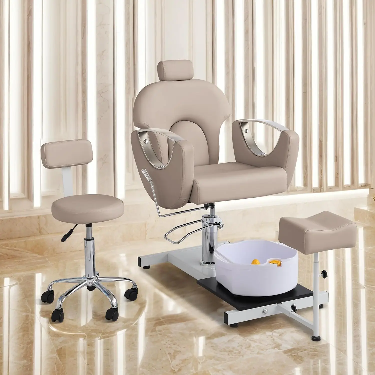 Station No Plumbing, Hydraulic Pedicure Chair for Nail Tech, Height Adjustable Reclining Pedicure Station Unit, 360 Deg