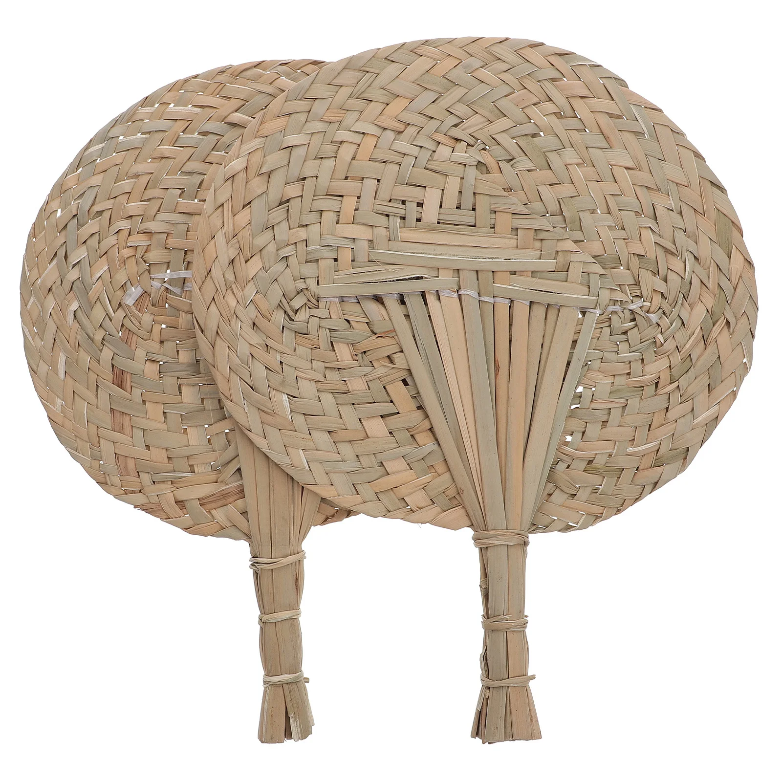 

2Pcs Natural Wheat Straw Sunshade Fans Handwoven Handheld Summer Cooling Fans Outdoor Decorative Use Handwoven Fan