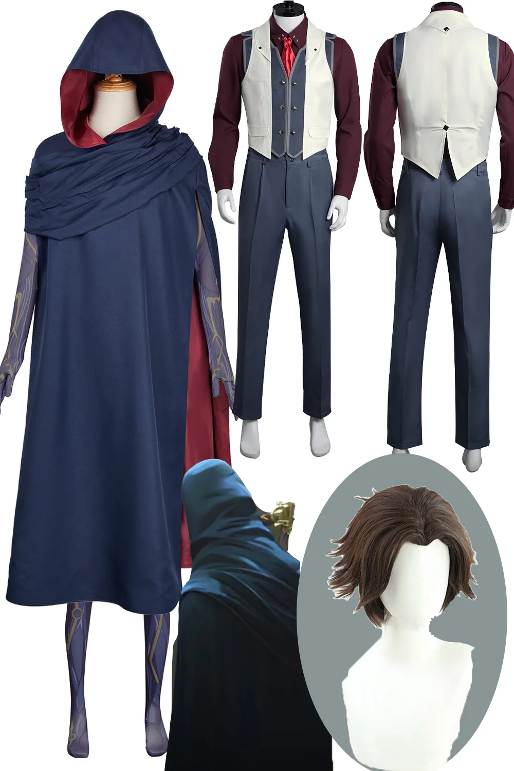 Viktor Cloak Cosplay Wig Hooded Clothing Pants LOL Game Acrane Costume Hat Gloves Robe Halloween Carnival Party Disguise Suit