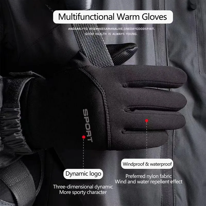 New Cycling Winter Gloves For Men Touch Screen Outdoor Fleece Warm Full Finger Motorcycle Gloves Waterproof Windproof Mittens