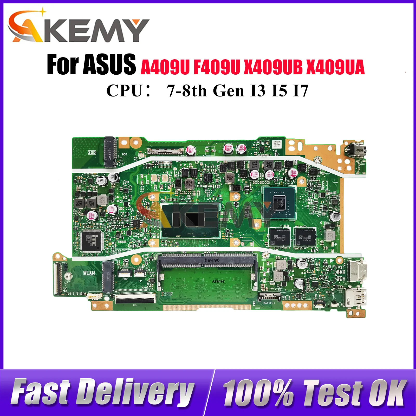 

Материнская плата для ноутбука X409UB ASUS VivoBook X409U X509UB F409U A409U F509U X509UJ A509U X509UA, материнская плата I3 I5 I7, тест процессора ОК
