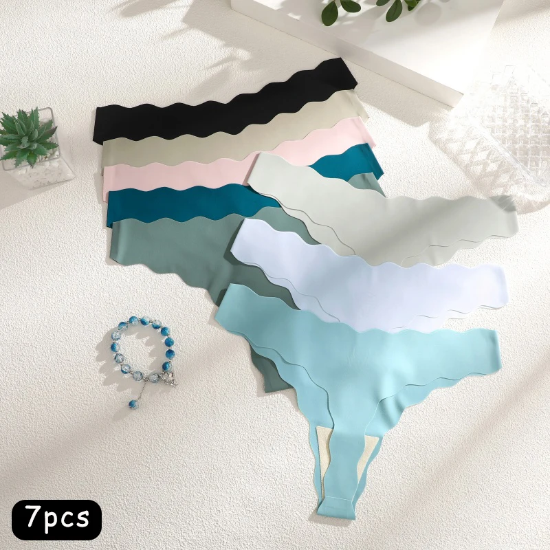 7Pcs Sexy Seamless Ice Silk Panties Women's Ultra-Soft  Women Elasticity Thongs Solid G-String Female Invisible Breathable S-XL