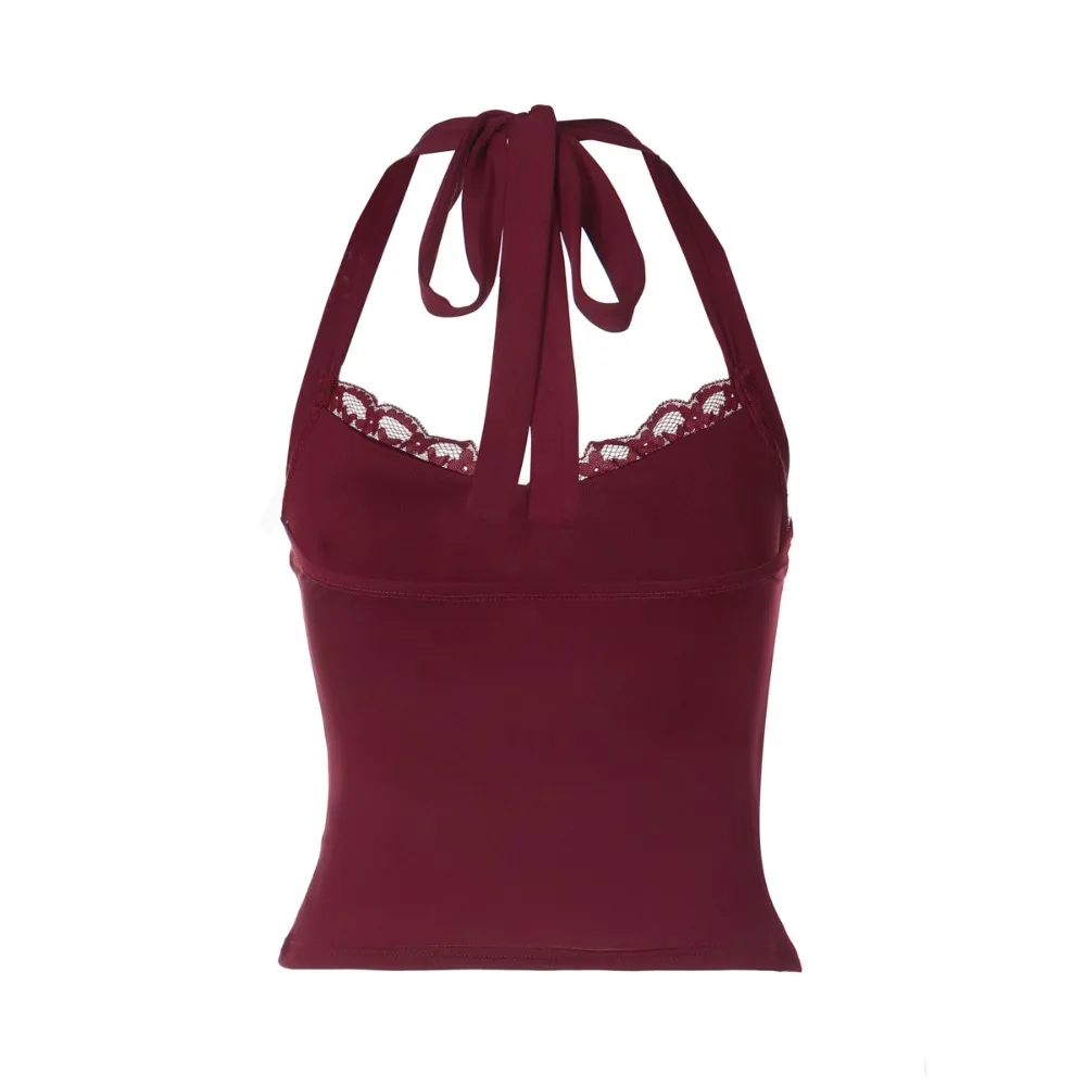 Top corto slim con scollo a V chic T-shirt con fondo all'americana con fiocco in pizzo Dolce canotta elastica con lacci Ragazza piccante