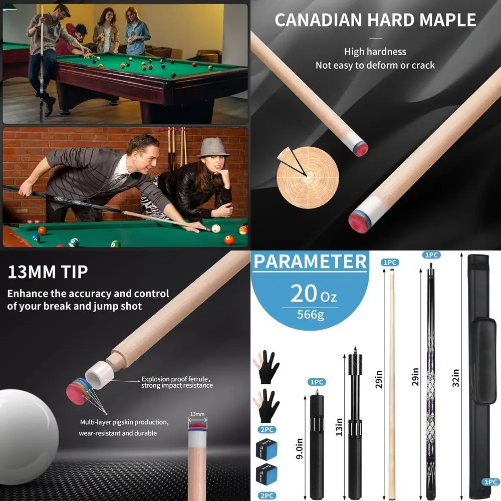 

Бильярдные кии Kmise Maple, 18-20 унций, телескопические, из углеродного волокна, с низким отклонением, идеально подходят для взрослых и барного бильярда