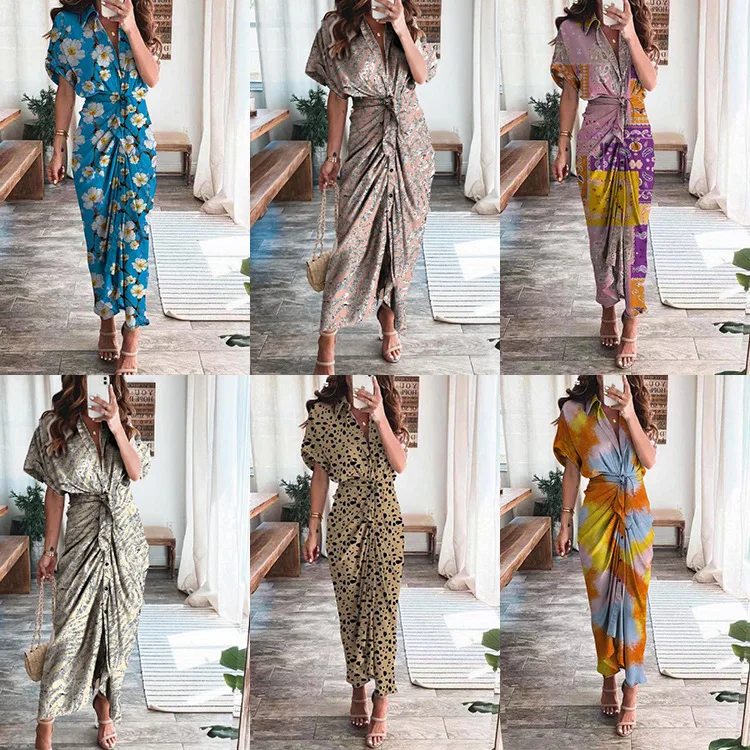 Women Summer Dress 2023 Casual Turn Down Collar Temperament Design Sensual Irregular Dresses women's Clothing Vestidos GHH21507