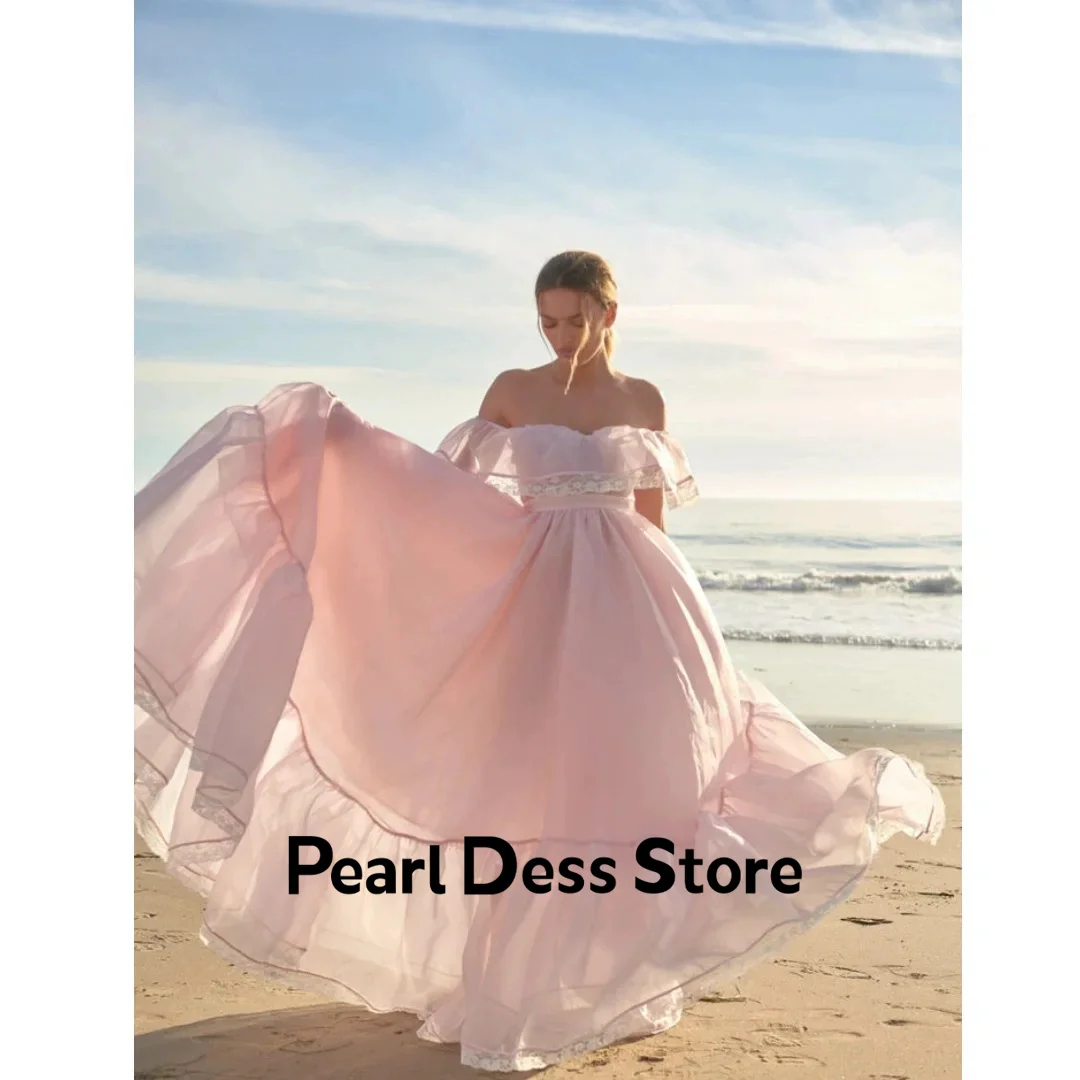 

Pearl Off the Shoulders Party Dress for Wedding Guest Dress Women Elegant Organza Backless Luxurious Evening Dresses 2024 Luxury