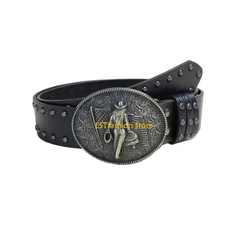 Y5GC Fashion Embossed Character Belt Quick Release Buckles Comfort Fit Wide Design for Casual Wear Trendy