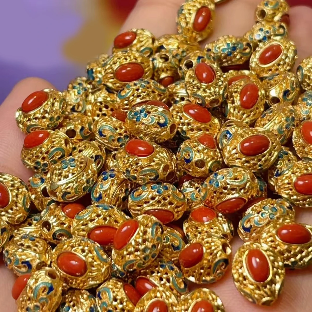 5pcs Punch Natural Turquoise Beads Oval Plate Golden Big Hole Loose Spacer Beaded for Making DIY Jewelry Necklace Bracelet 8x9mm