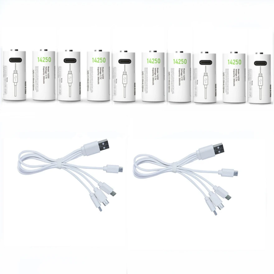 

10PCS 3.7V 300mAh 14250 rechargeable lithium battery USB rechargeable PLC device battery with type-c charging cable