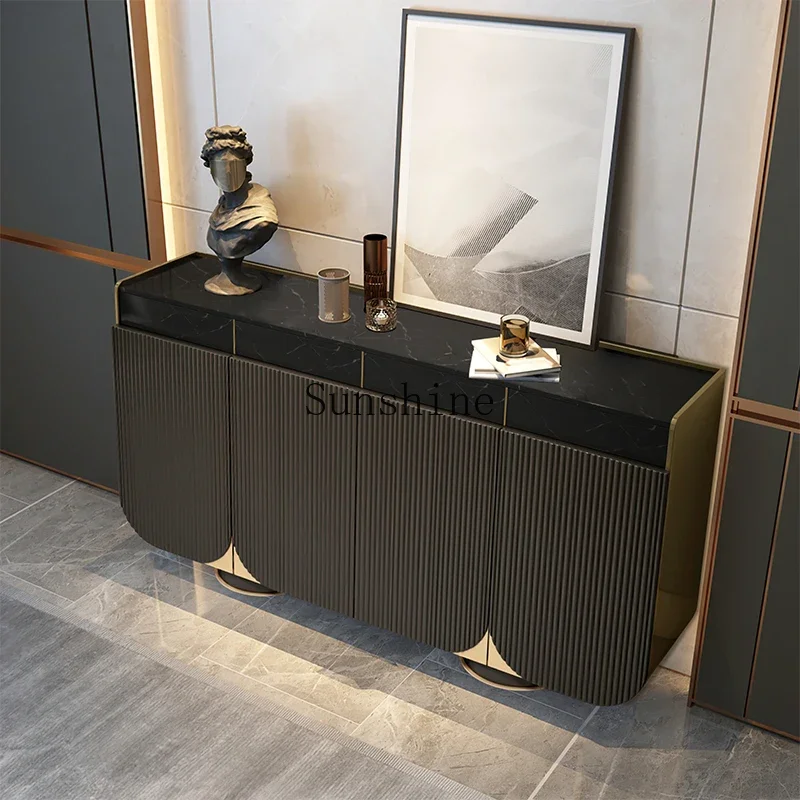 

Italian simple rock slab dining side cabinet solid wood light luxury metal large apartment shoe cabinet