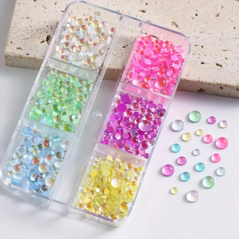 12/6/1 grades arco-íris sereia lágrimas encantos da arte do prego macaron bolha contas unhas aurora metade esférica vidro decorações da arte do prego