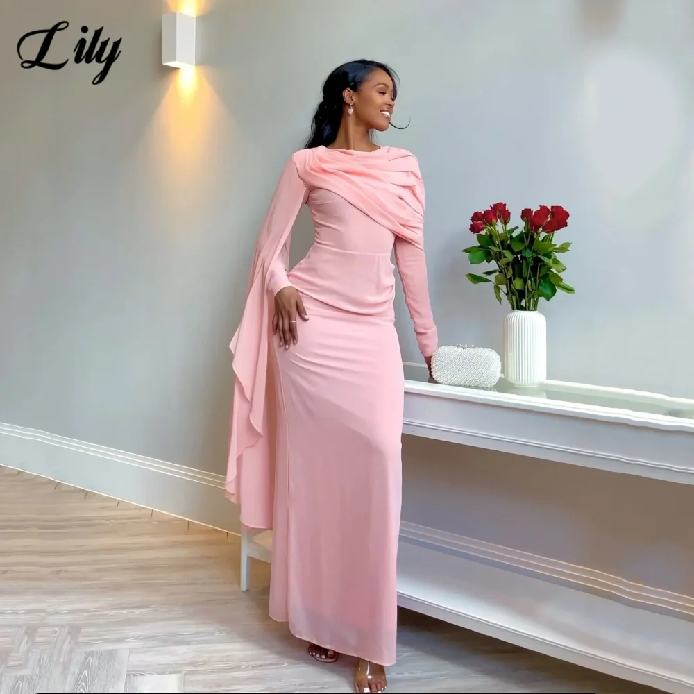 

Lily Pink Elegant Prom Dress for Woman O-neck Regular Prom Gown with Shawl Chiffon Ankle-Length Wedding Evening Dresses 프롬 드레스