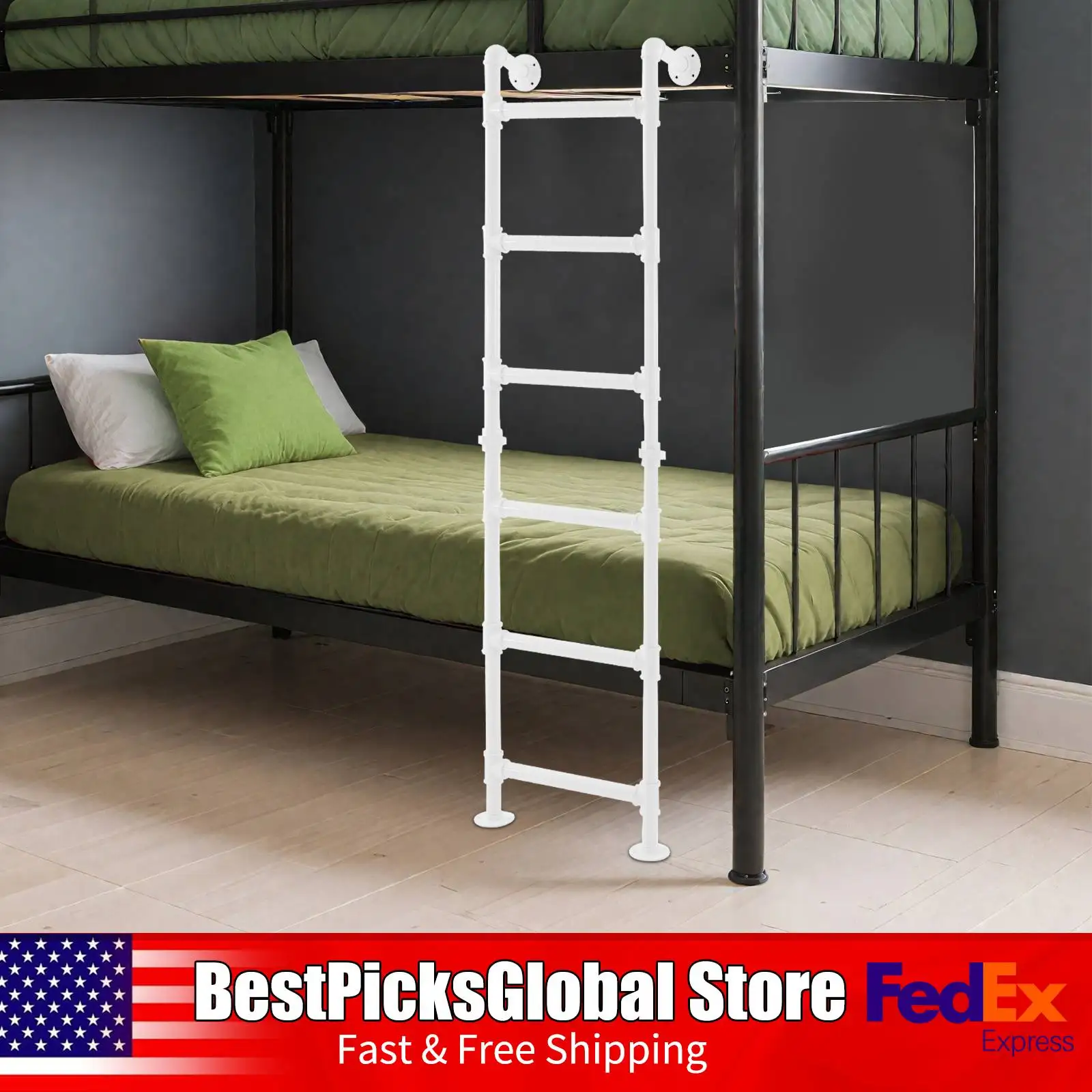 سلالم معدنية مثبتة على الحائط بارتفاع 162 سم، باللون الأبيض، سلم مستقيم بـ 6 خطوات للمنزل، مسكن، بئر النافذة، Egress #1