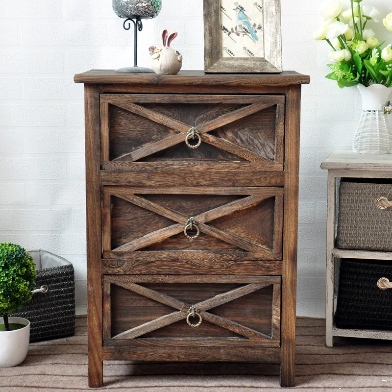 American Bedside Table Rustic Retro Simple Solid Wood Storage Cabinet Drawer Type Multi-layer Wooden Cabinets Chest of Drawers