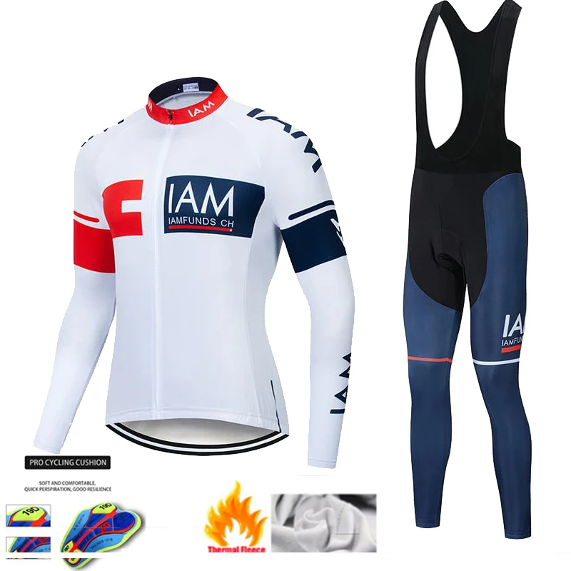 IAM Pro Team Tricuta Cycling Jackets MTB Woman 2024 Men's Bicycle Clothing Gel Clothes Jacket Bib Jersey Set Winter fleece Suit