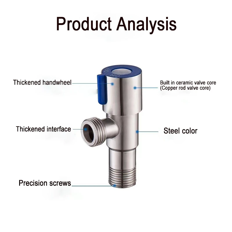 صمام مدخل نحاسي بقضيب نحاسي من الفولاذ المقاوم للصدأ، صمام زاوية حقن مياه الحمام، مغسلة، ملحقات سخان المياه