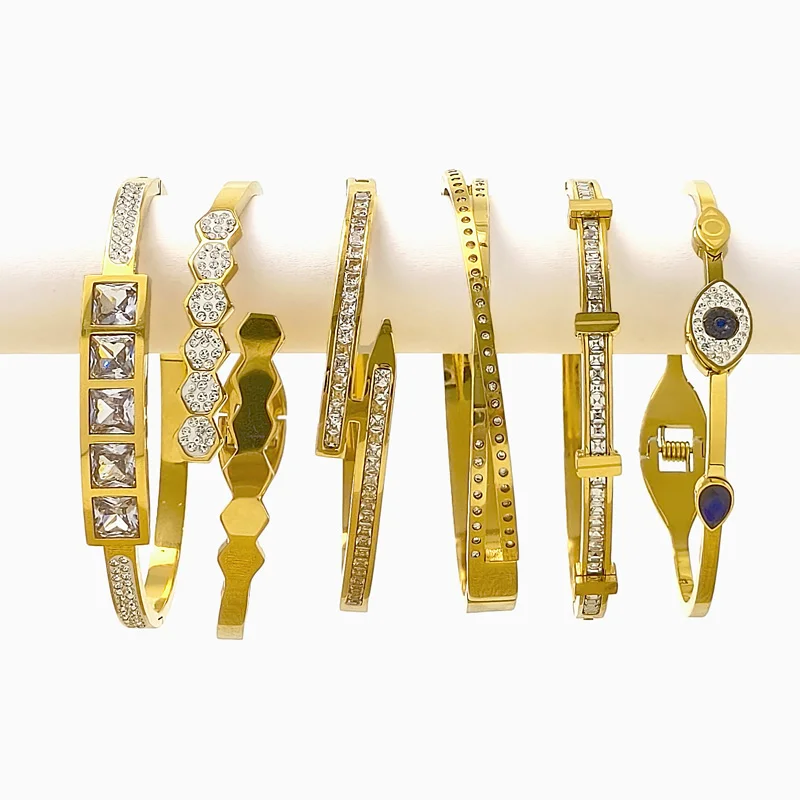 ZALMAN Classic Stainless Steel Letter Bracelet Women Metal Zircon  Blue Eye Rust Resistant Wrist Jewelry Gift Party