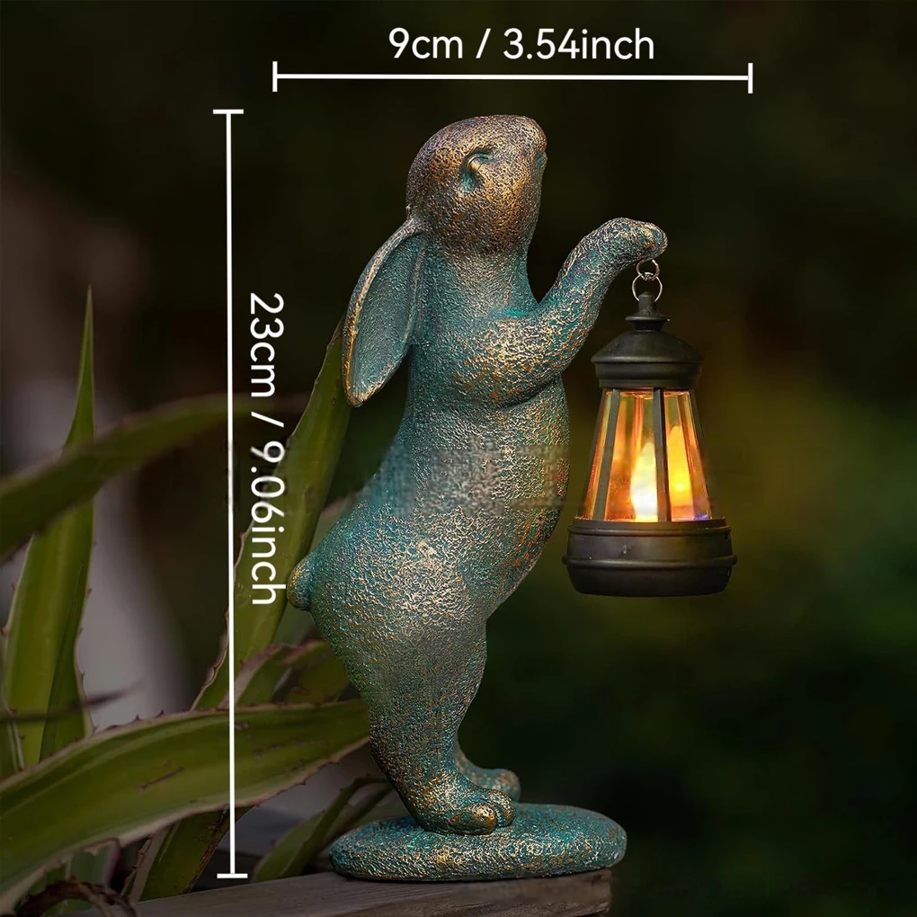 Statues Rabbit with Solar powered Lantern automatic light Outdoor Garden Ornaments， for Patio Yard Lawn Ornaments Holiday Gifts