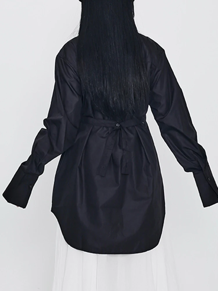 YERMORA الأبيض المرقعة موجز بلوزة غير رسمية للنساء الجولة الرقبة طويلة الأكمام فضفاضة قميص جديد موضة المد ربيع الخريف 2025