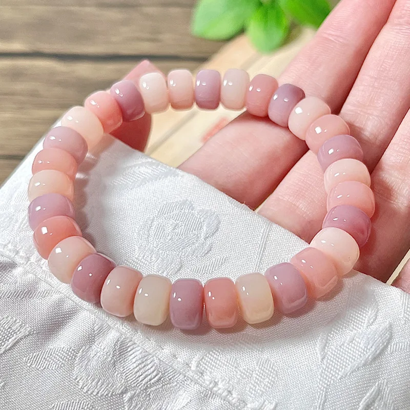 Pink Tablet Beads Straight Cut Bodhi Bracelet Female Bodhi Seed Collectables-Autograph Rosary Student Hand Toy Mute Bracelet