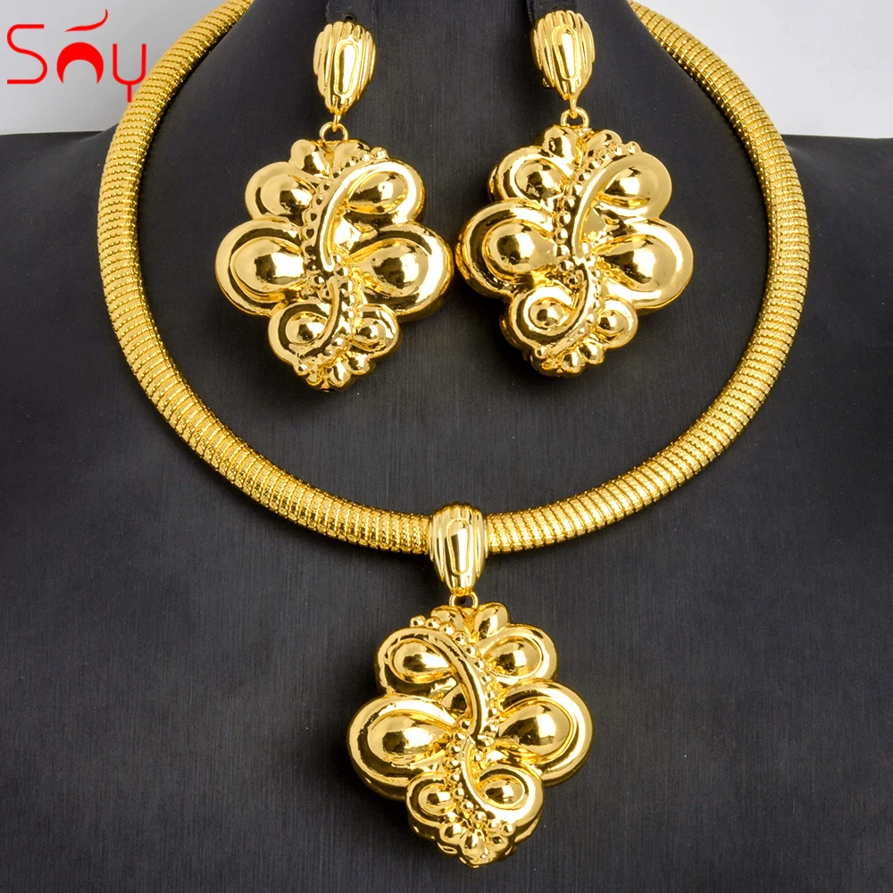 

Sunny Jewelry Set for Women Flower Earrings Pendant Necklace Big Luxury Copper Gold Plated Bridal Jewellery Retro Romantic Gift