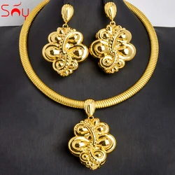 Sunny Jewelry Set for Women Flower Earrings Pendant Necklace Big Luxury Copper Gold Plated Bridal Jewellery Retro Romantic Gift
