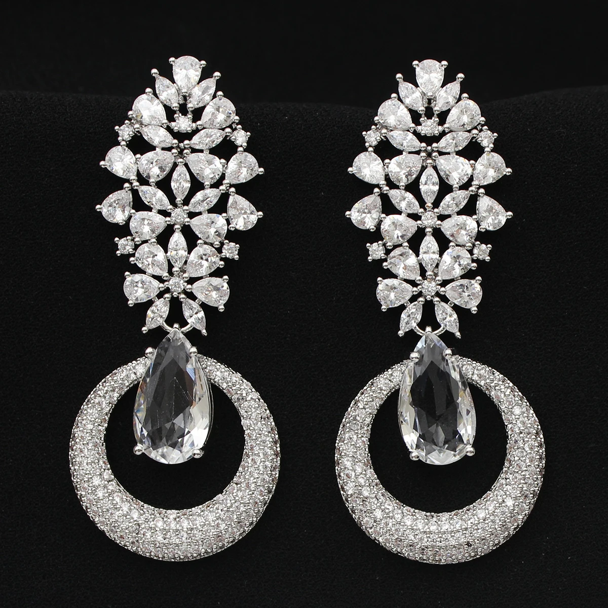 exquisite big long dangle earrings for women luxury jewelry wedding evening party shiny cubic zirconia plant leaf earrings