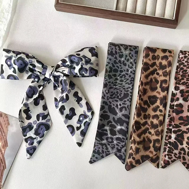 

Шелковый платок с леопардовым принтом, длинная тонкая лента для сумки, женский платок-косынка, повязка для волос, весенний аксессуар