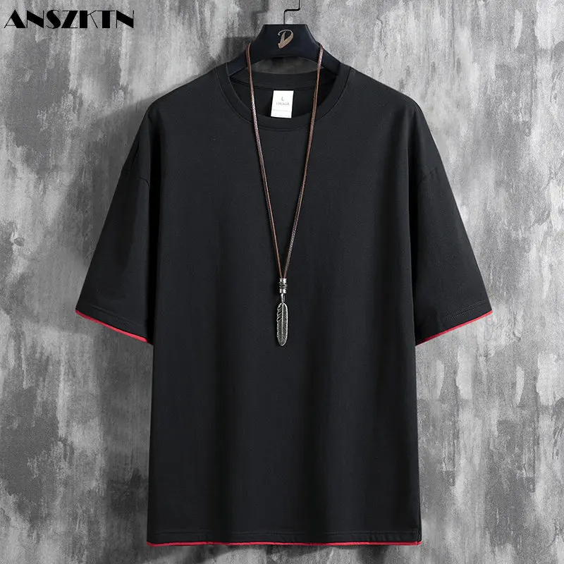 ANSZKTN Summer male fake two solid color multi-color optional large quantity Congyou short sleeve T-shirt