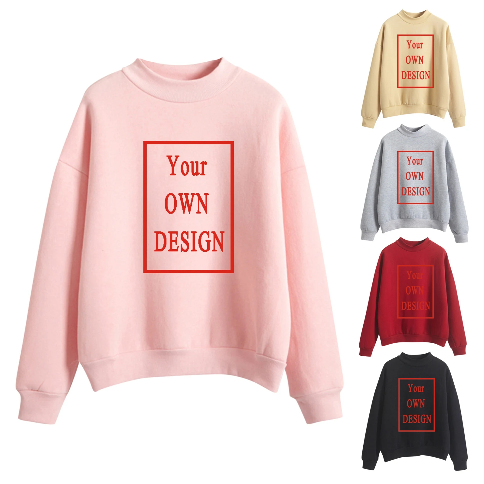 Your OWN Design Brand Logo/Picture Custom print women Oneck Knitted Pullovers Thick Autumn Winter Candy Color Loose DIY Hoodies