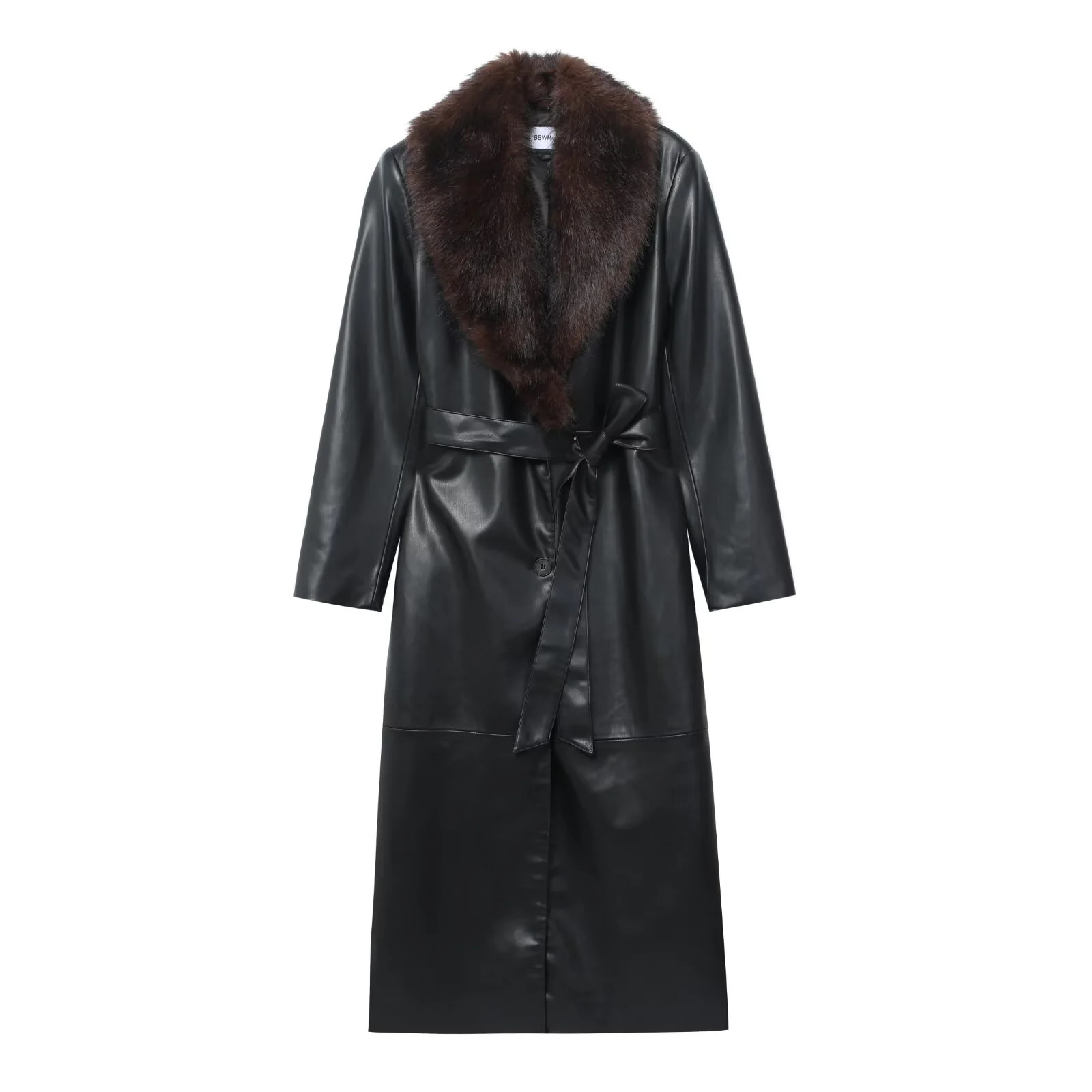 

European and American style women's clothing new 2025 fashion solid color faux fur effect detachable collar coat