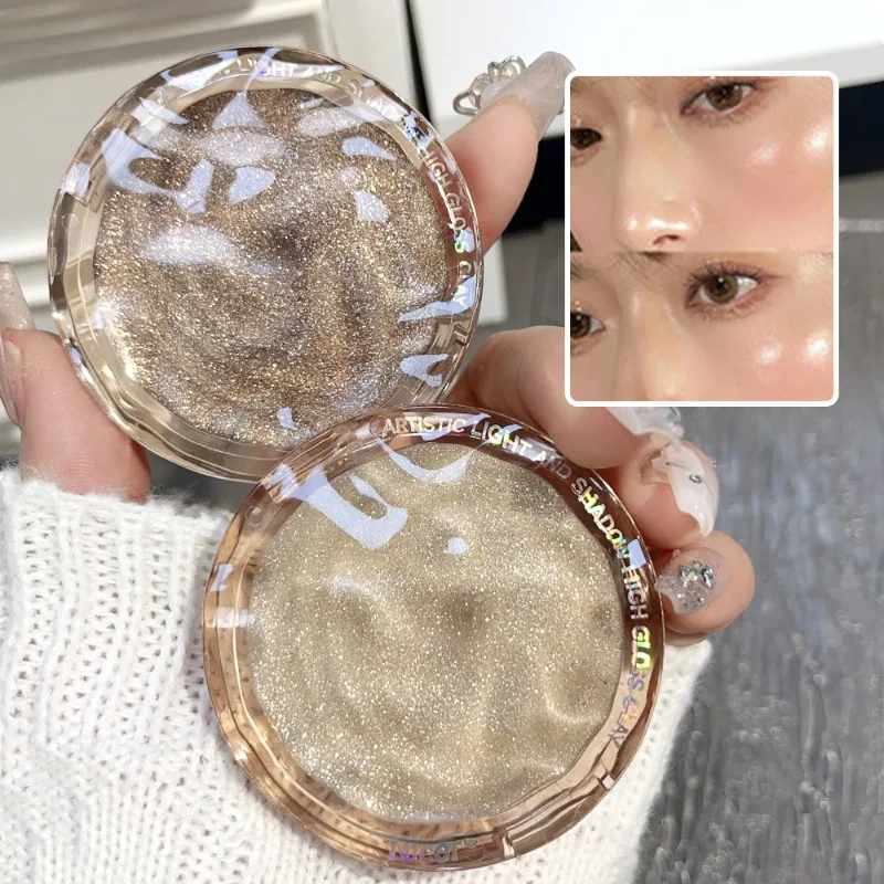 Glitter Eyeshadow Highlighter Palette Powder Lasting Shiny Brighten Face Contour Waterproof Shimmer Pearlescent Korean Cosmetic