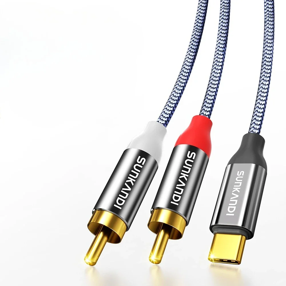 SUNKANDI USB C naar RCA-audiokabel, Type C naar 2 RCA mannelijk snoer voor iPhone 16 15 Pro Max/15 Pro/15 Plus, iPad Pro, Samsung